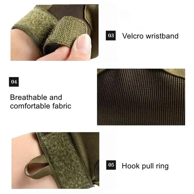 Tactical Gloves Knuckle Protection Touch Screen Sports Motorcycle Full Finger Mittens - Khaki XL