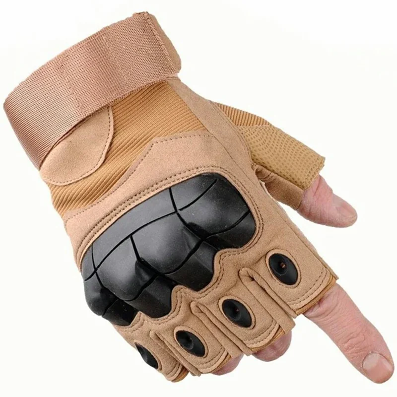 Protective Gloves for Tactical Training Outdoor Sports Anti Slip Soft Shell Touchscreen Compatible Half Finger Gloves - Khaki  /  XL
