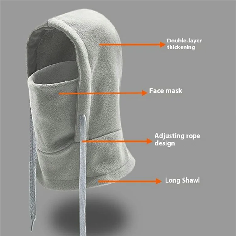 BG-1035 Gorro de ciclismo ao ar livre à prova de vento, chapéu térmico de inverno de lã polar, máscara facial, gorro de neve - Cinza