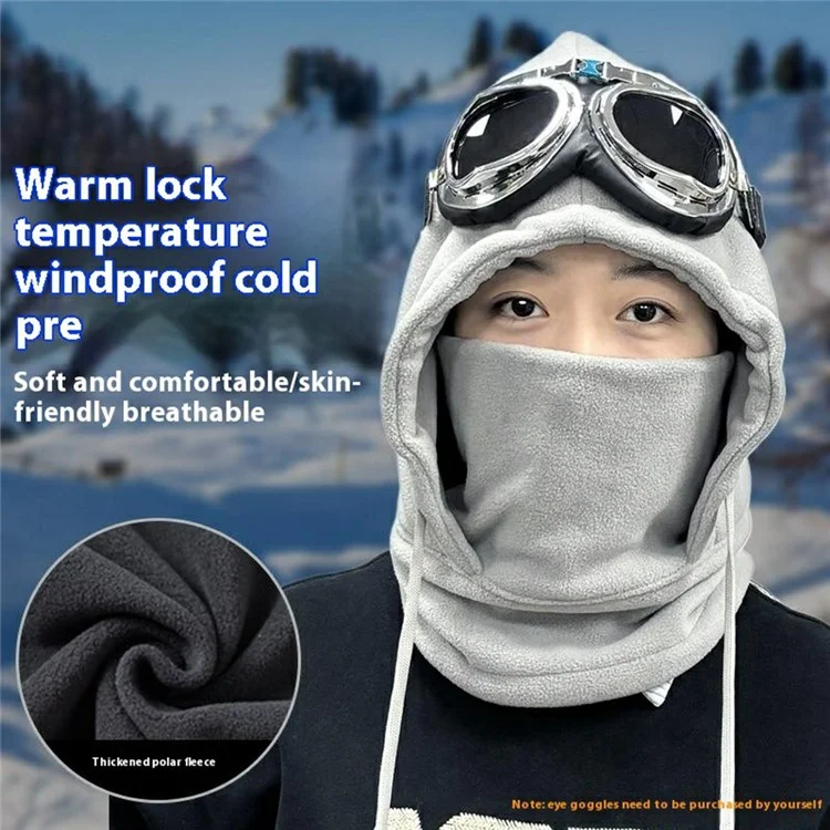 BG-1035 Gorro de ciclismo ao ar livre à prova de vento, chapéu térmico de inverno de lã polar, máscara facial, gorro de neve - Cinza