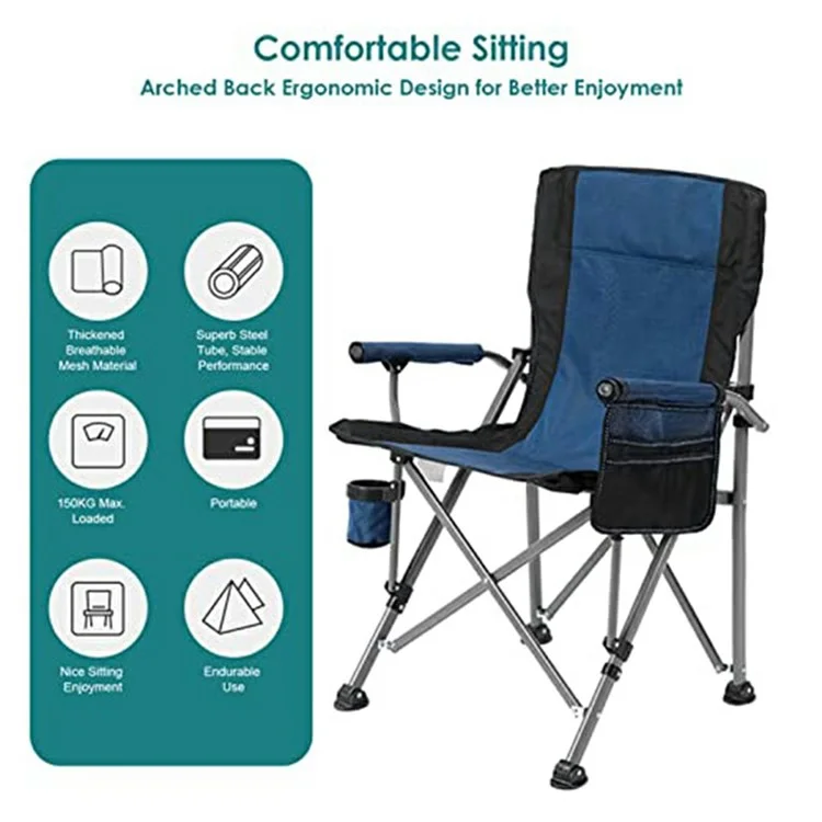 Outdoor Folding Chair Portable Beach Camping Fishing Painting BBQ Picnic Armchair, 3.7KG - Blue