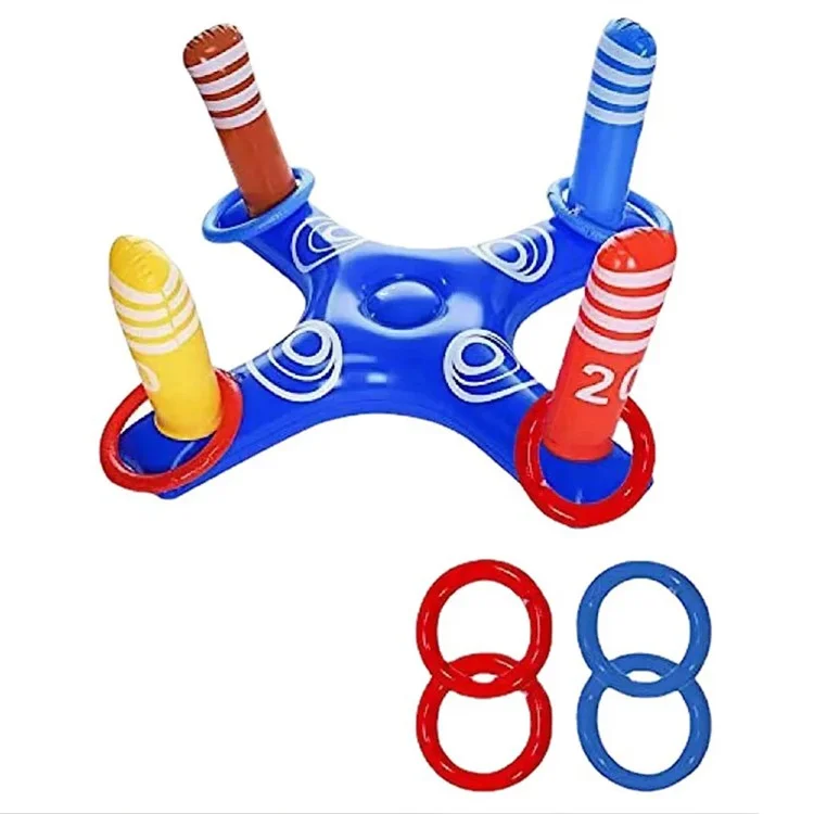 SUMMERT Aufblasbares PVC Ring-Wurfspiel Set Poolspielzeug mit kreuzförmiger Basis und 4 Ringen für Kinder