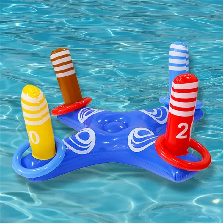 SUMMERT Aufblasbares PVC Ring-Wurfspiel Set Poolspielzeug mit kreuzförmiger Basis und 4 Ringen für Kinder