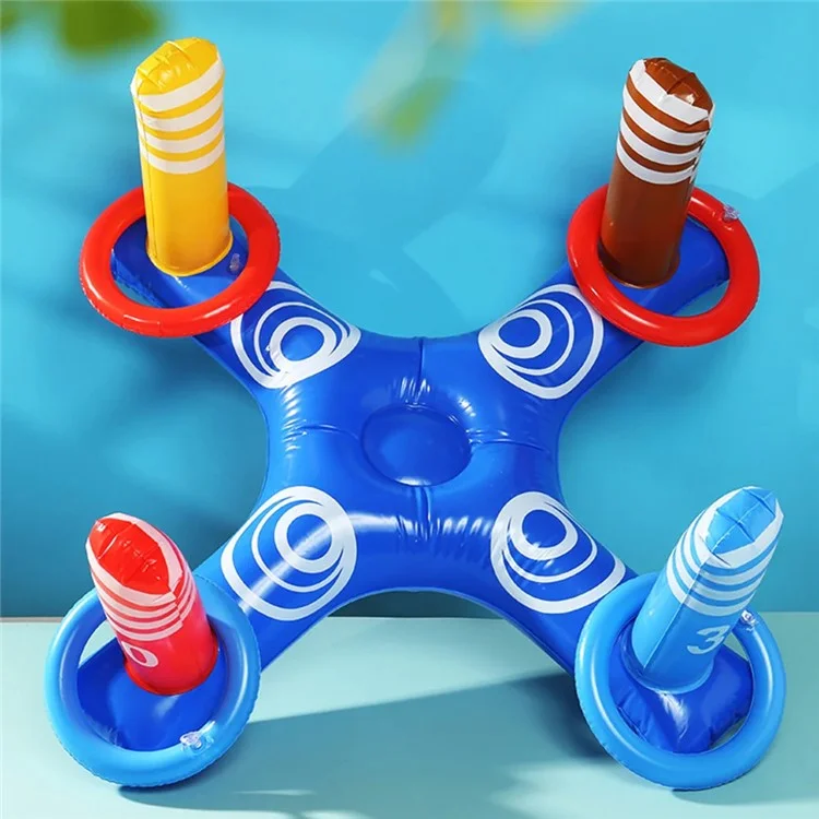 SUMMERT Aufblasbares PVC Ring-Wurfspiel Set Poolspielzeug mit kreuzförmiger Basis und 4 Ringen für Kinder
