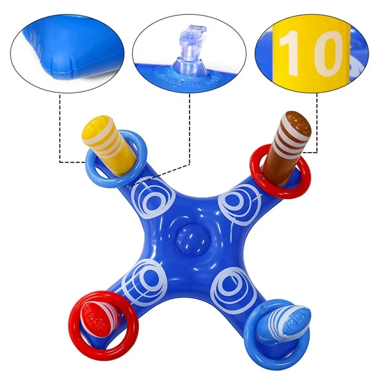 SUMMERT Aufblasbares PVC Ring-Wurfspiel Set Poolspielzeug mit kreuzförmiger Basis und 4 Ringen für Kinder