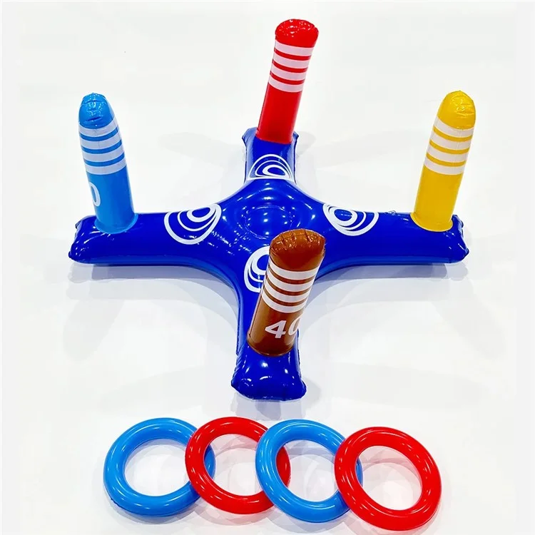 SUMMERT Aufblasbares PVC Ring-Wurfspiel Set Poolspielzeug mit kreuzförmiger Basis und 4 Ringen für Kinder