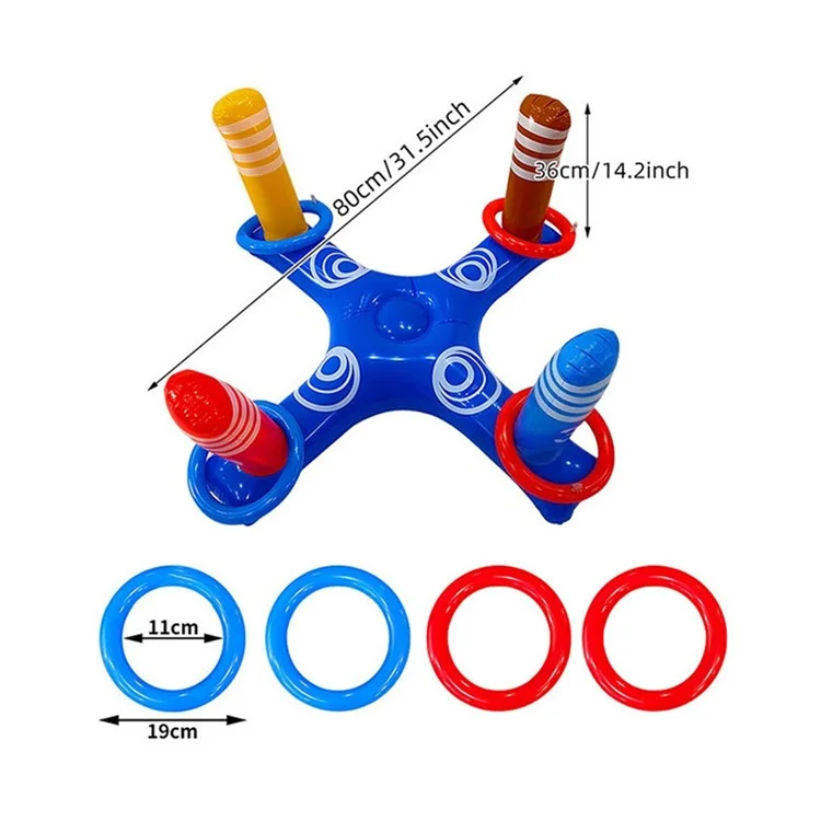 SUMMERT Aufblasbares PVC Ring-Wurfspiel Set Poolspielzeug mit kreuzförmiger Basis und 4 Ringen für Kinder