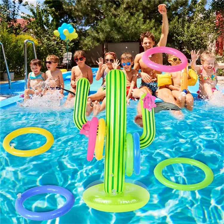SUMMERT Aufblasbares PVC Wurfspiel Set Kaktus Ring Werfen Spielzeug mit 4 Ringen für Poolparty / Familienspaß