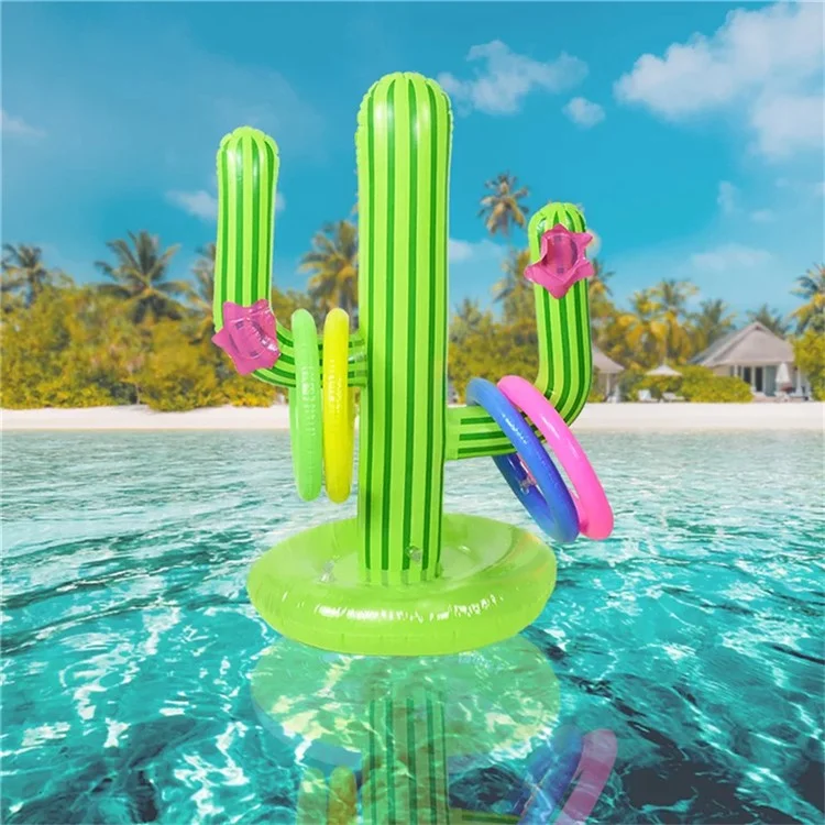 SUMMERT Aufblasbares PVC Wurfspiel Set Kaktus Ring Werfen Spielzeug mit 4 Ringen für Poolparty / Familienspaß