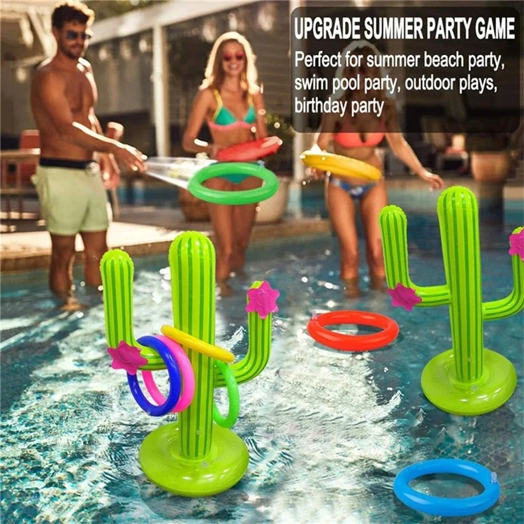 SUMMERT Aufblasbares PVC Wurfspiel Set Kaktus Ring Werfen Spielzeug mit 4 Ringen für Poolparty / Familienspaß