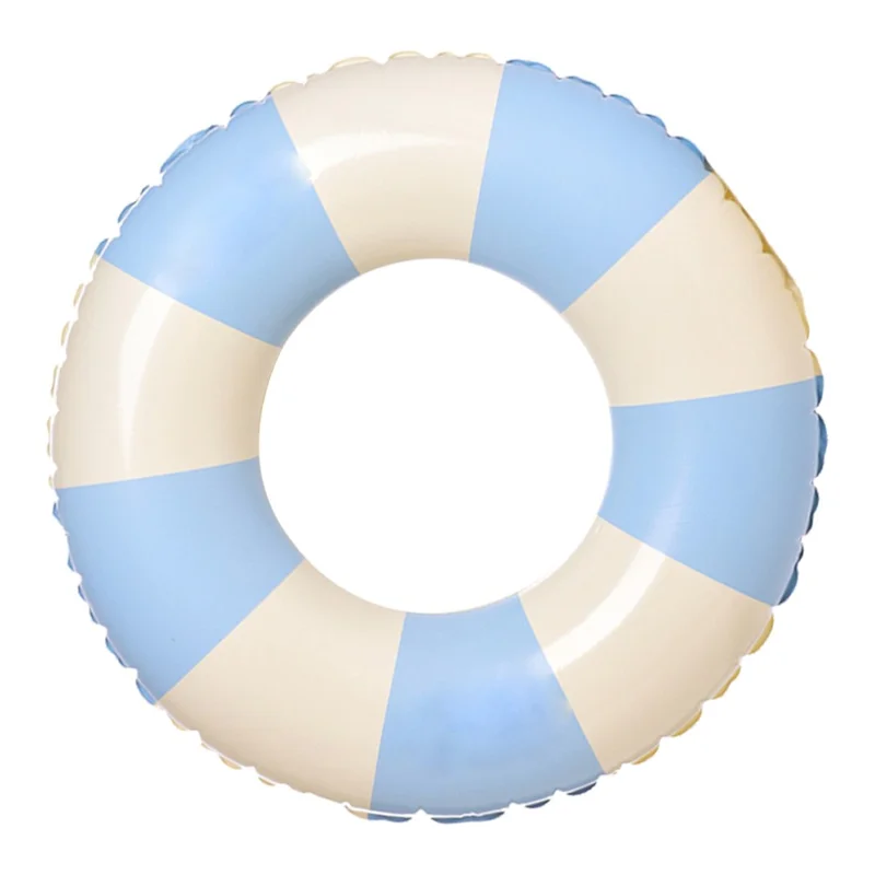 Size 90 Inflatable Retro Swim Ring Anti Flip Thickened PVC Pool Float Ring for Age 16 and Above - Blue White