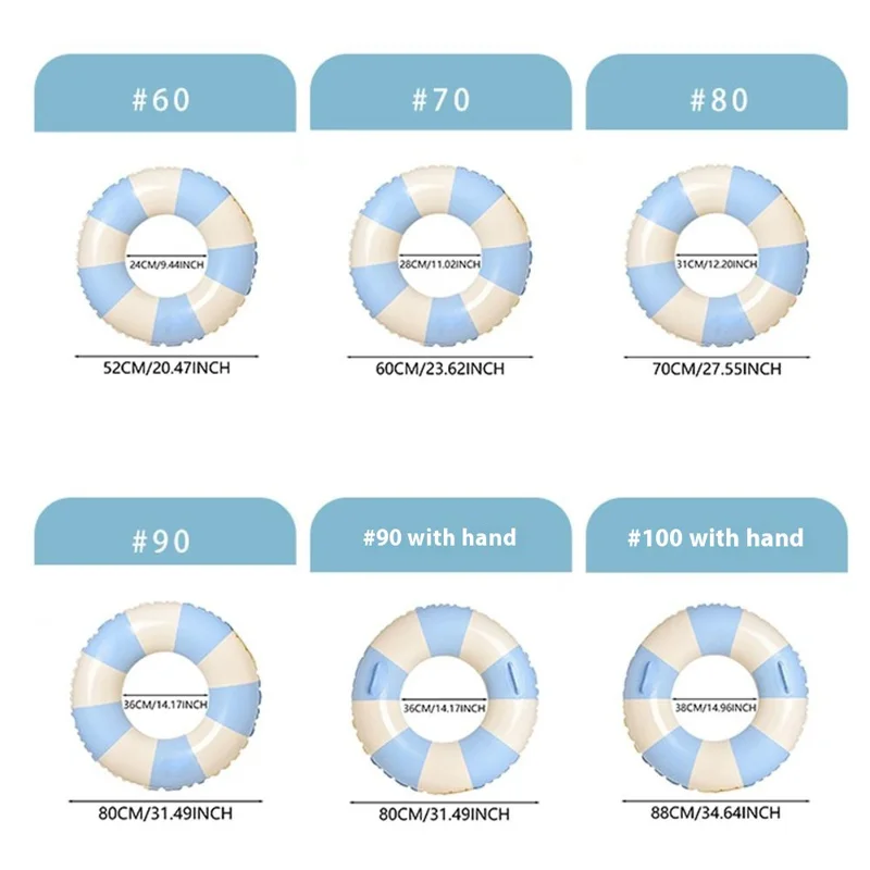 Size 90 Inflatable Retro Swim Ring Anti Flip Thickened PVC Pool Float Ring for Age 16 and Above - Blue White