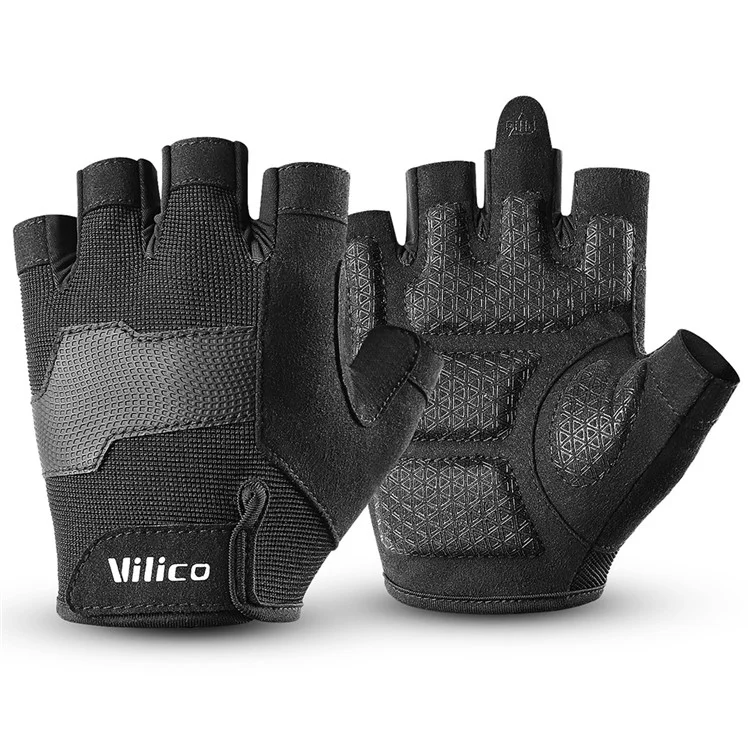 VILICO A0133 1 Paar Fahrrad- und Angelhandschuhe Fitness Halbfinger Gewichtheber-Handschuhe Antirutsch - Schwarz M