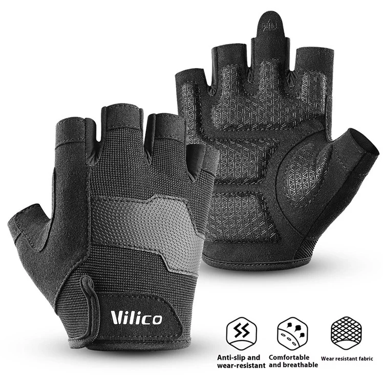 VILICO A0133 1 Paar Fahrrad- und Angelhandschuhe Fitness Halbfinger Gewichtheber-Handschuhe Antirutsch - Schwarz M