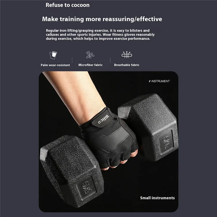 VILICO A0133 1 Paar Fahrrad- und Angelhandschuhe Fitness Halbfinger Gewichtheber-Handschuhe Antirutsch - Schwarz M