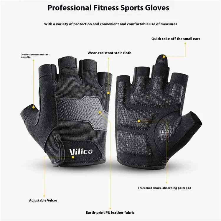 VILICO A0133 1 Paar Fahrrad- und Angelhandschuhe Fitness Halbfinger Gewichtheber-Handschuhe Antirutsch - Schwarz M