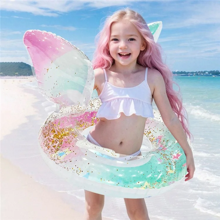 Anneau de natation antidérapant épais en PVC avec paillettes colorées et poignées pour enfants de 5 à 9 ans