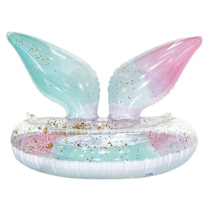 Colorful Sequin Mermaid Thicken PVC Anti Flip Inflatable Swim Ring with Handles for Adults