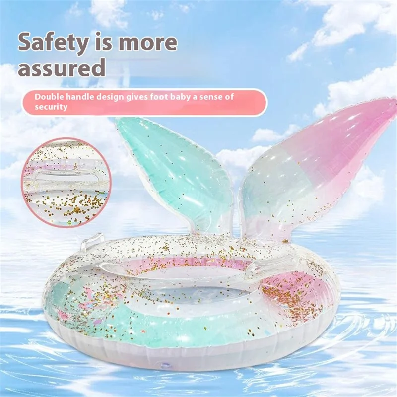 Colorful Sequin Mermaid Thicken PVC Anti Flip Inflatable Swim Ring with Handles for Adults