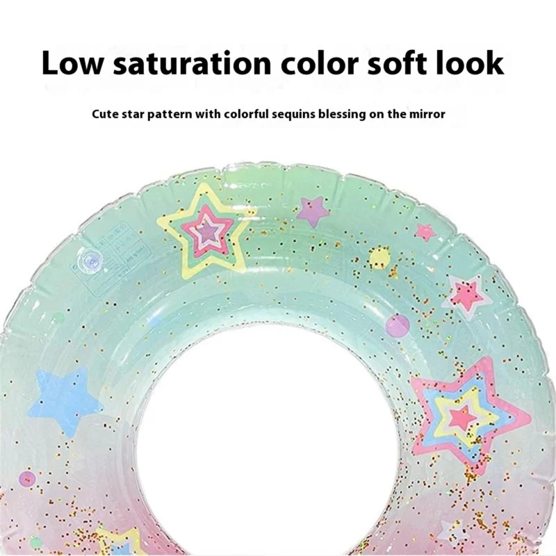 Colorful Sequin Mermaid Thicken PVC Anti Flip Inflatable Swim Ring with Handles for Adults