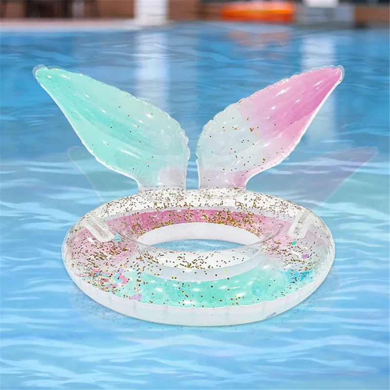 Colorful Sequin Mermaid Thicken PVC Anti Flip Inflatable Swim Ring with Handles for Adults