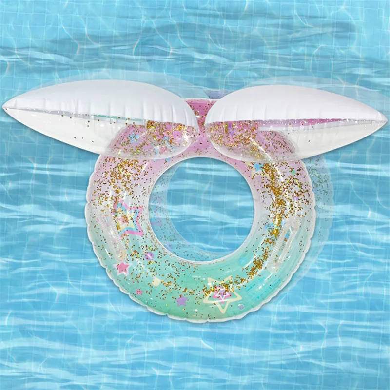 Colorful Sequin Mermaid Thicken PVC Anti Flip Inflatable Swim Ring with Handles for Adults