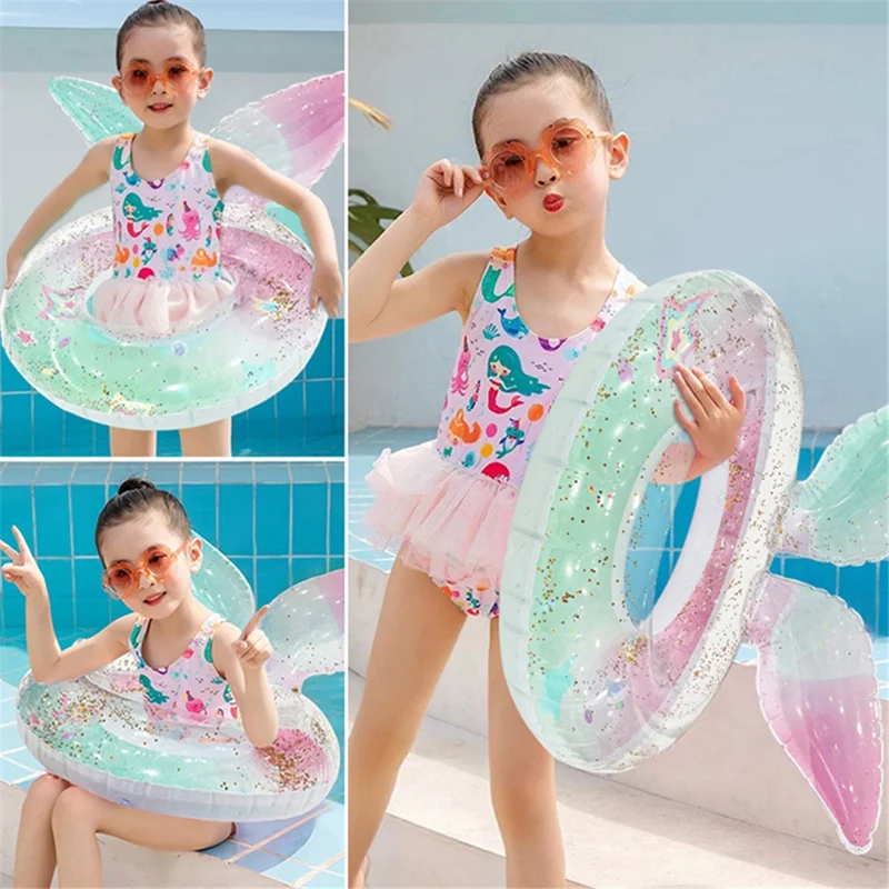 Mermaid Swim Ring for Children 5 - 9 Years Thickened PVC Inflatable Pool Float with Handles and Seat