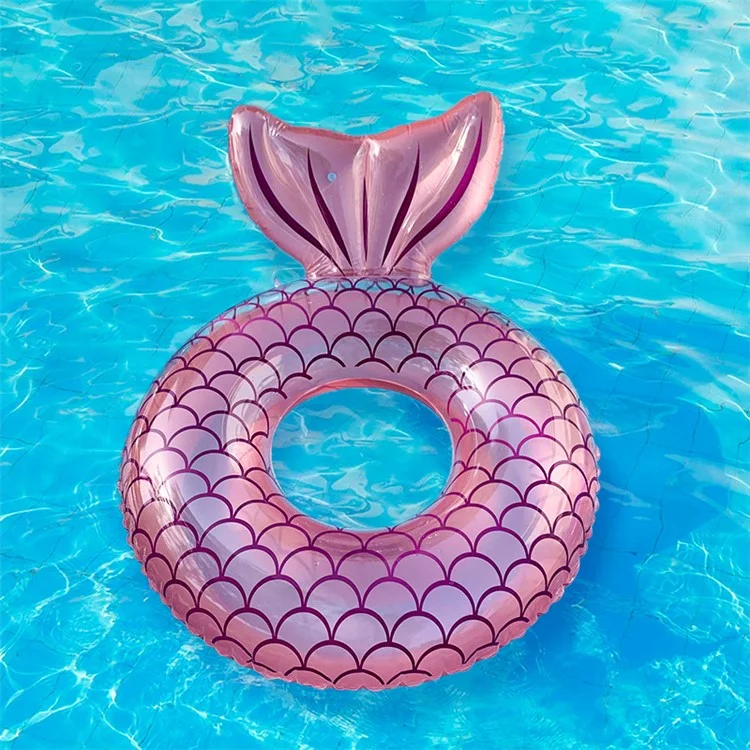 Inflatable Mermaid Swimming Ring with Backrest PVC Pool Floats for Adults 80 - 100kg Water Toy - Pink