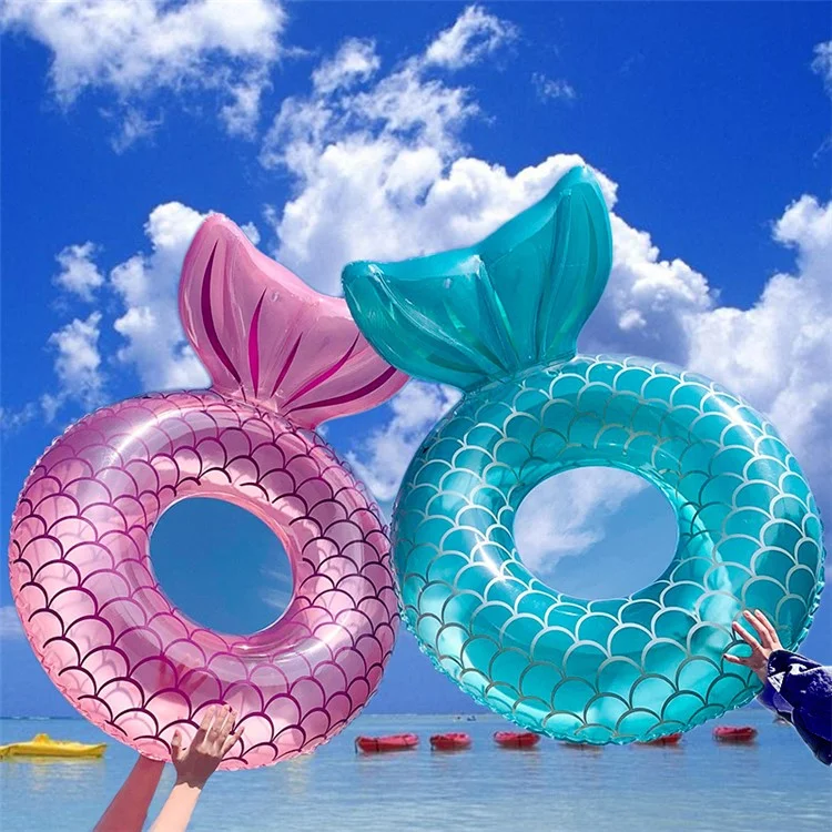 Inflatable Mermaid Swimming Ring with Backrest PVC Pool Floats for Adults 80 - 100kg Water Toy - Pink