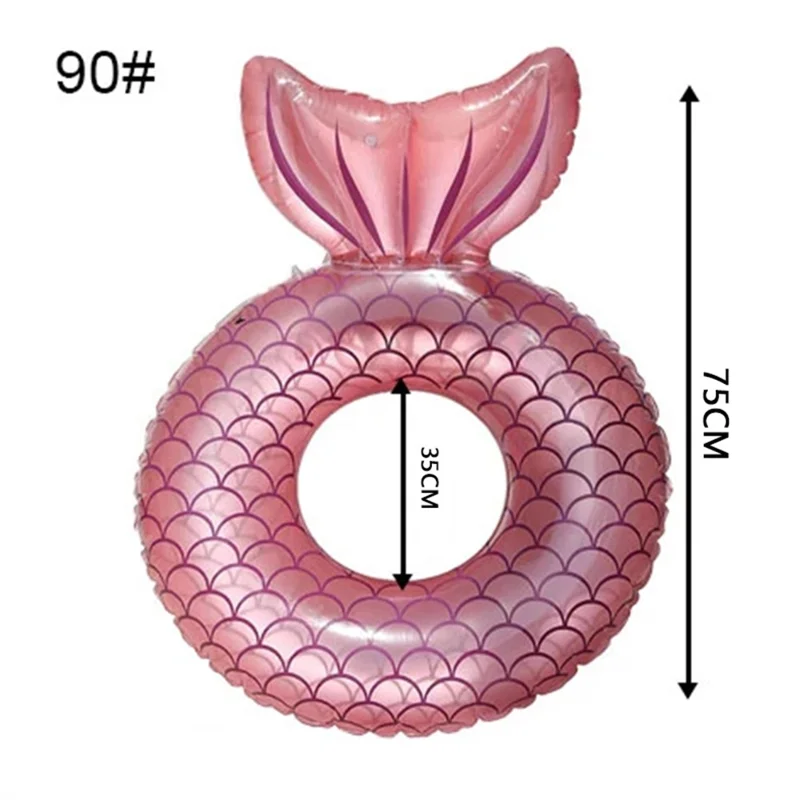 Swimming Ring Inflatable Float Adult Water Pool PVC Swim Ring Size 90 for Ages 16 and Above - Mermaid Style / Blue