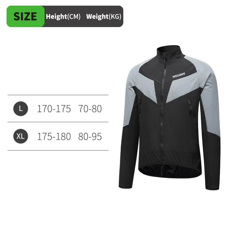 WOSAWE Spring Summer Cycling Jacket Bike Windproof Water Resistant Reflective Climbing Night Running Jacket, Asian XL / EU L - Black