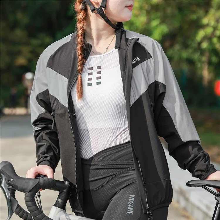 WOSAWE Spring Summer Cycling Jacket Bike Windproof Water Resistant Reflective Climbing Night Running Jacket, Asian XL / EU L - Black