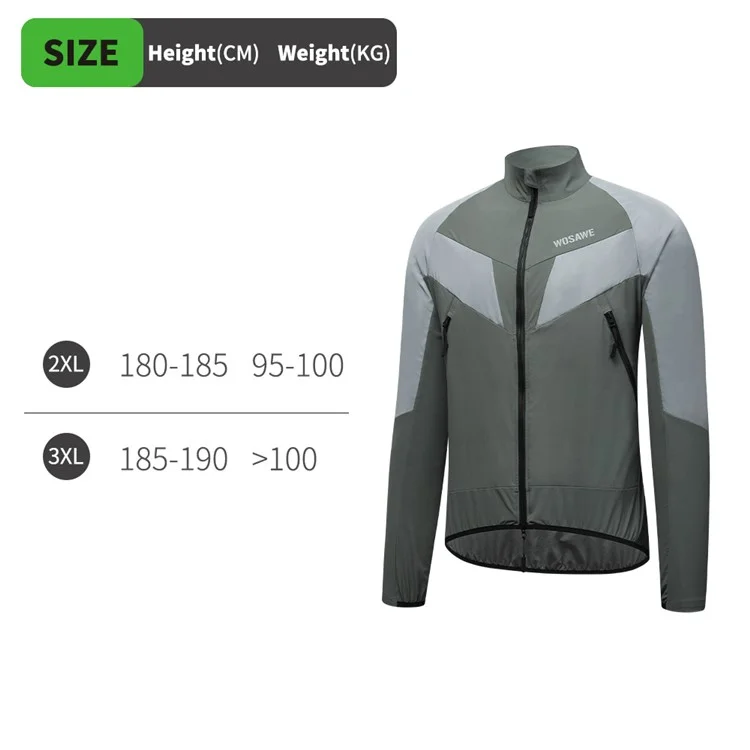 WOSAWE Spring Summer Cycling Jacket Bike Windproof Water Resistant Reflective Climbing Night Running Jacket, Asian 3XL / EU 2XL - Green