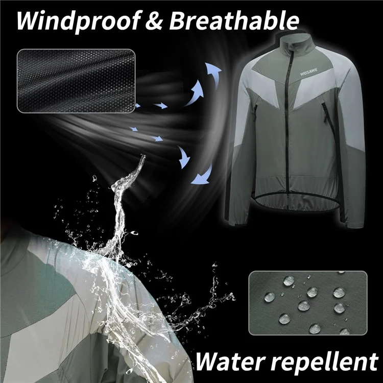 WOSAWE Spring Summer Cycling Jacket Bike Windproof Water Resistant Reflective Climbing Night Running Jacket, Asian 3XL / EU 2XL - Green