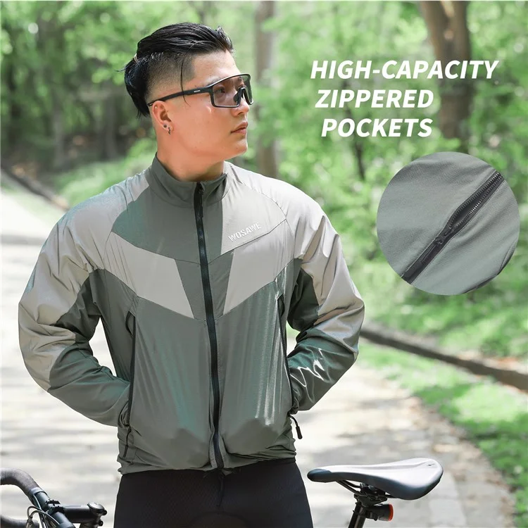 WOSAWE Spring Summer Cycling Jacket Bike Windproof Water Resistant Reflective Climbing Night Running Jacket, Asian 3XL / EU 2XL - Green