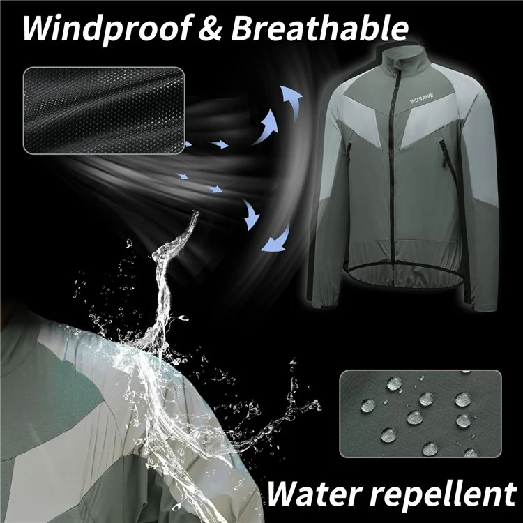 WOSAWE Spring Summer Cycling Jacket Bike Windproof Water Resistant Reflective Climbing Night Running Jacket, Asian 4XL / EU 3XL - Green