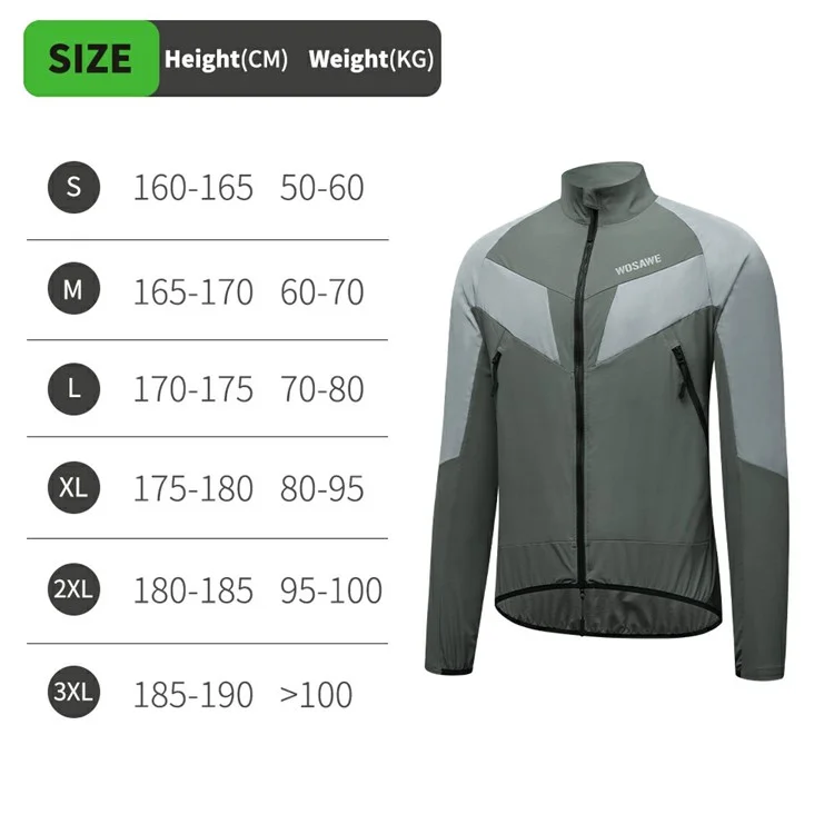 WOSAWE Spring Summer Cycling Jacket Bike Windproof Water Resistant Reflective Climbing Night Running Jacket, Asian 4XL / EU 3XL - Green
