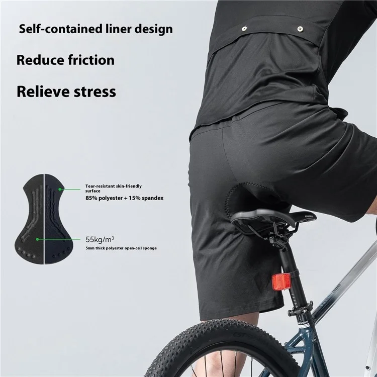 ROCKBROS RK2025-K Summer Cycling Shorts Men Padded Road Bike Casual Sports Short Pants - Black L (EU / M)