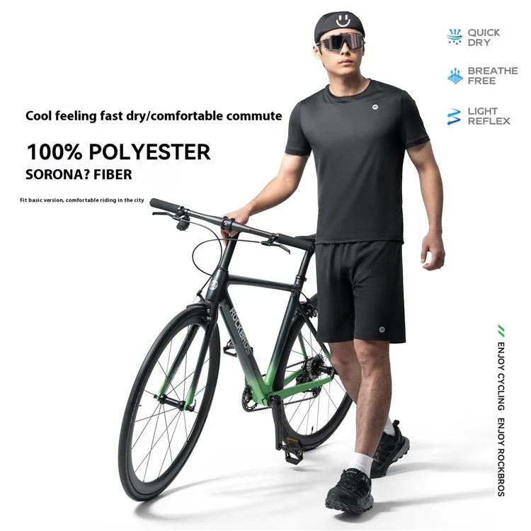 ROCKBROS Men Summer Cycling Jersey Road Bike Casual Sports Top Breathable Short Sleeve T-Shirt - Black S (EU / XS)