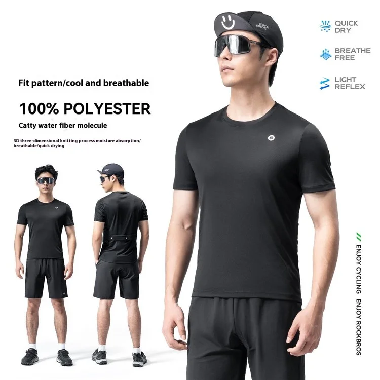 ROCKBROS Men Summer Cycling Jersey Road Bike Casual Sports Top Breathable Short Sleeve T-Shirt - Black S (EU / XS)