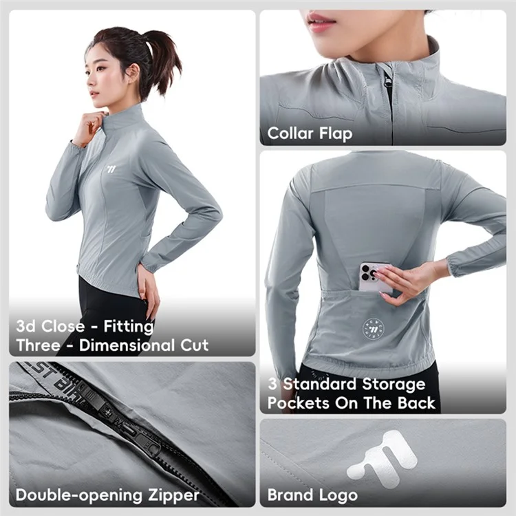 WEST BIKING YP0202341 Mountain Bike Windproof Jacket Summer Spring Lightweight Women Cycling Jersey Top - Grey S