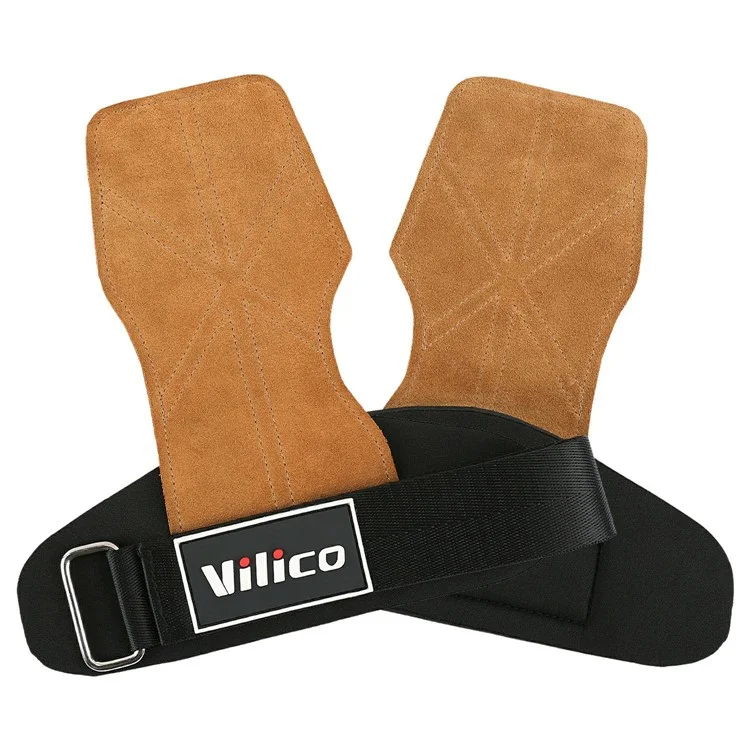 VILICO A0139 1 Pair Weightlifting Strength Training Cowhide Leather Finger Grip Anti Slip Palm Protection Pad - Yellow