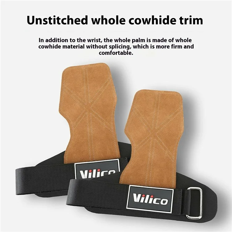 VILICO A0139 1 Pair Weightlifting Strength Training Cowhide Leather Finger Grip Anti Slip Palm Protection Pad - Yellow