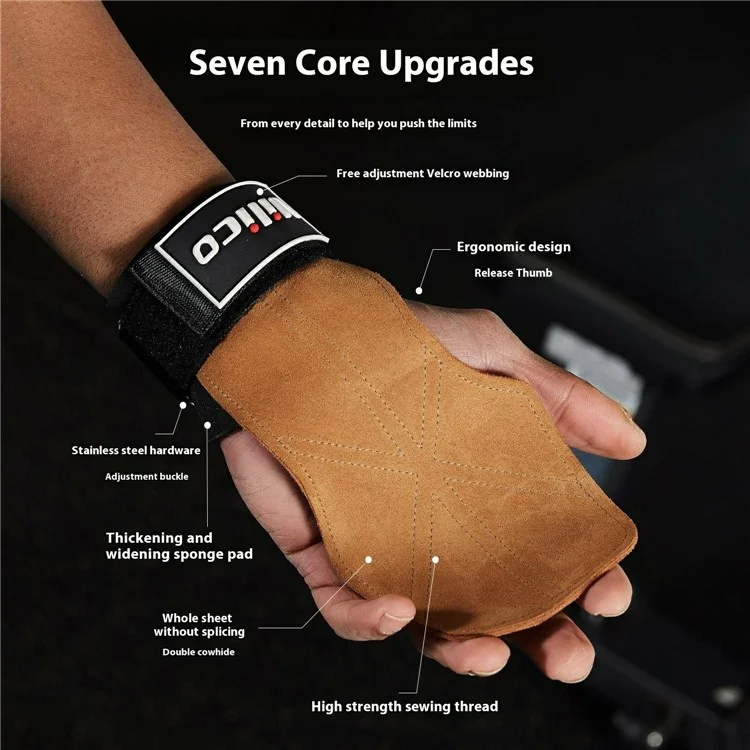 VILICO A0139 1 Pair Weightlifting Strength Training Cowhide Leather Finger Grip Anti Slip Palm Protection Pad - Yellow