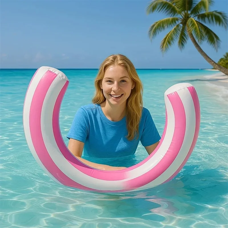 Inflatable Swimming Ring Water Leisure Relaxation PVC Arc Shape Pool Float Tool, 67x75cm - Pink