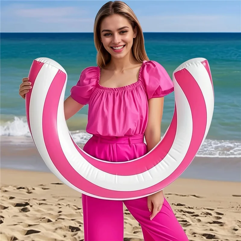 Inflatable Swimming Ring Water Leisure Relaxation PVC Arc Shape Pool Float Tool, 67x75cm - Pink