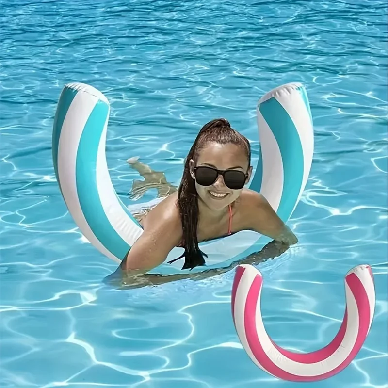 Inflatable Swimming Ring Water Leisure Relaxation PVC Arc Shape Pool Float Tool, 67x75cm - Pink
