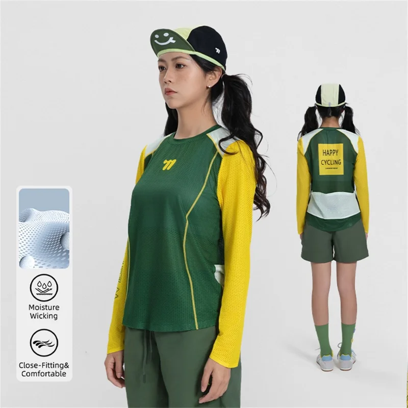 WEST BIKING YP0202342 Maillot de Cyclisme à Manches Longues pour Femmes, Séchage Rapide, Respirant, pour Randonnée, Course et Entraînement, XS / S - Jaune / Vert