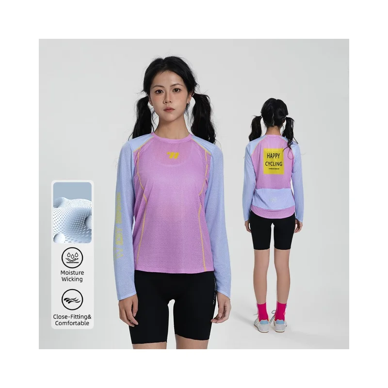 WEST BIKING YP0202342 Maillot de Cyclisme à Manches Longues pour Femmes, Séchage Rapide, Respirant, pour Randonnée, Course et Entraînement, XL / XXL - Rose / Bleu