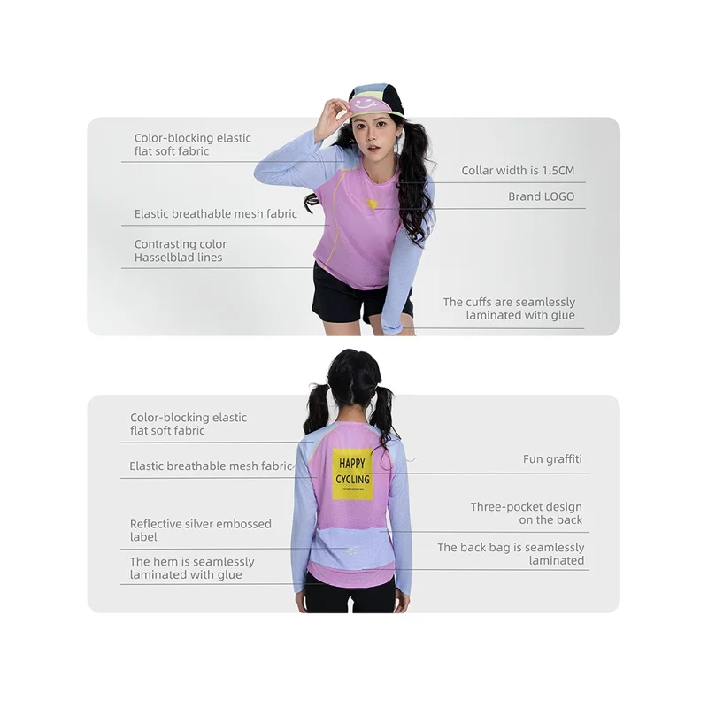 WEST BIKING YP0202342 Maillot de Cyclisme à Manches Longues pour Femmes, Séchage Rapide, Respirant, pour Randonnée, Course et Entraînement, XL / XXL - Rose / Bleu